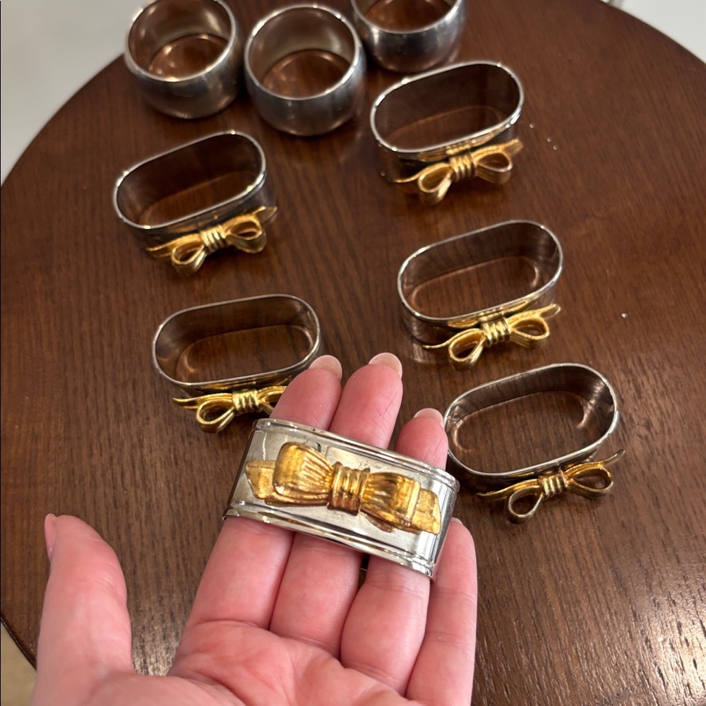Gold and Silver Bow Napkin Rings set